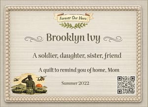 Brooklyn Ivy Military to TOM Personalized quilt labels for military personnel