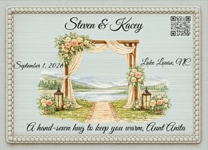 Steven & Kacey Wedding To TOM personalized quilt label for Steven & Kacey