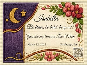 Isabella Modern to TOM personalized quilt label to compliment your modern quilt Isabella