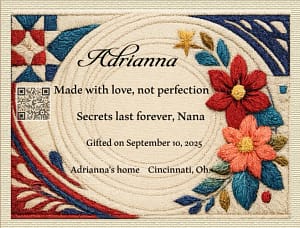 personalized quilt label to compliment your modern quilt Adrianna