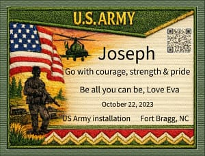 Joseph Army Military to TOM Personalized military quilt label for a military male service person Joseph