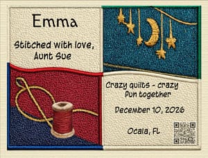 Emma Modern to TOM) personalized quilt label to compliment your modern quilt Emma