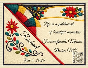 Rachael Modern to TOM personalized quilt label to compliment your modern quilt Rachael