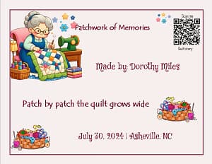 Patchwork of Memories quilt label - patchwork of memories