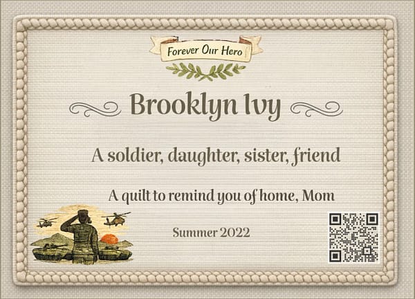 Personalized quilt labels for military personnel