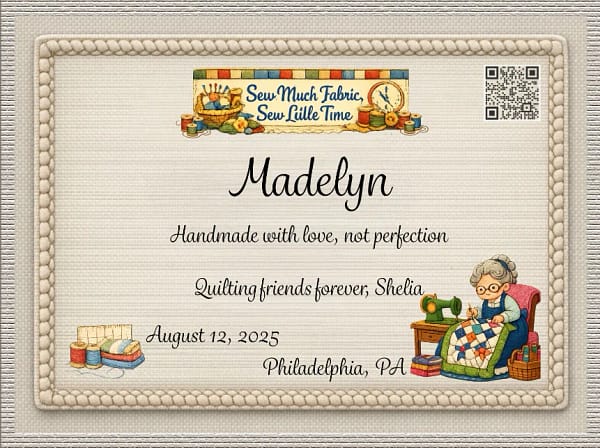personalized quilt label Madelyn
