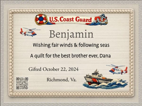 Personalized military quilt label for a military male service person Benjamin