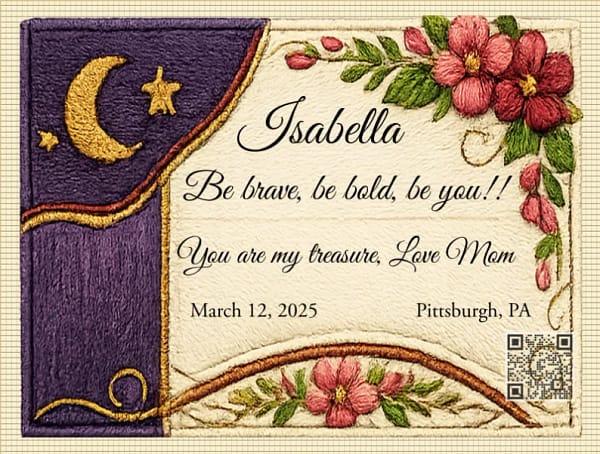personalized quilt label to compliment your modern quilt Isabella