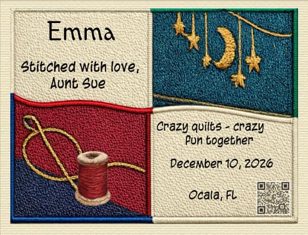 personalized quilt label to compliment your modern quilt Emma