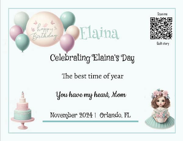 custom quilt label Elaina