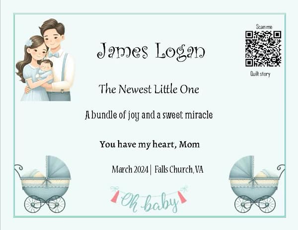 James Logan baby quilt label - James Logan