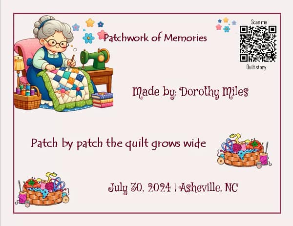 Patchwork of Memories quilt label - patchwork of memories